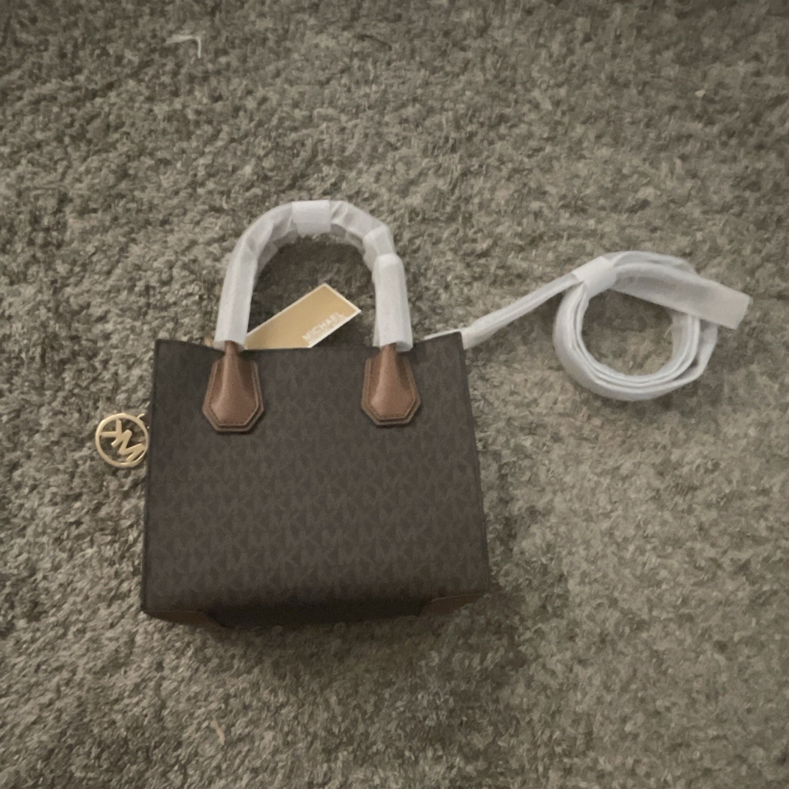 Michael Kors Logo Small Satchel Top Handle Zip Bag Detachable Strap Charm