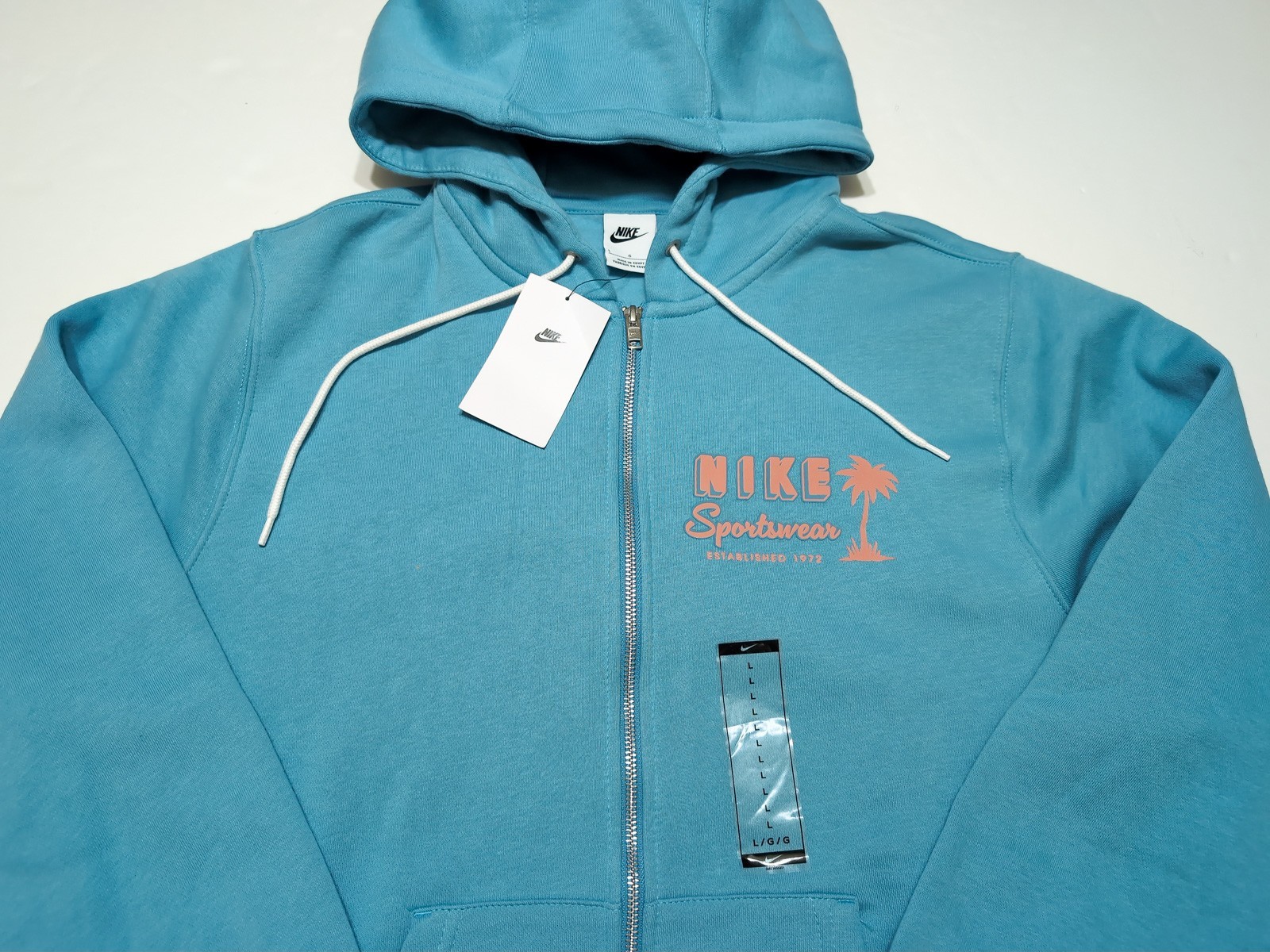 NIKE Sportswear Full Zip Hoodie Tropical Floral Palms HV4614 Blue Large L ~ New