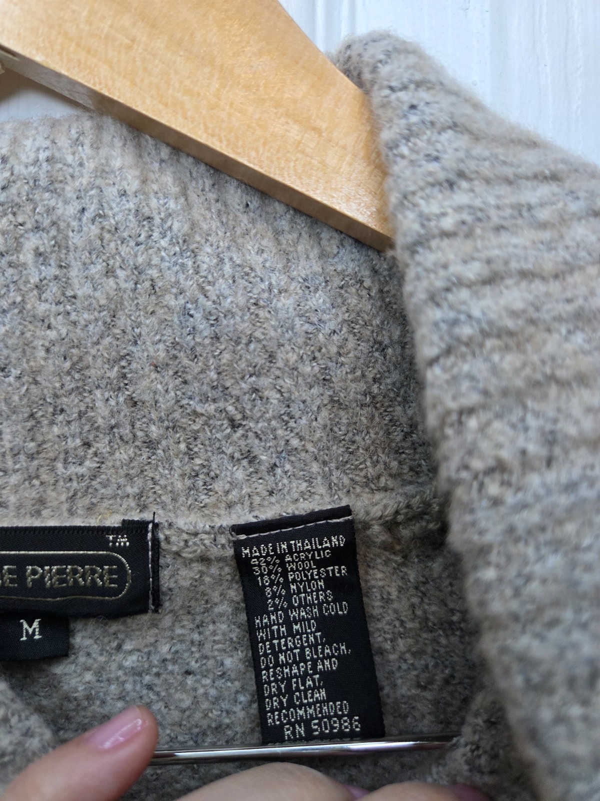 Vtg Jeanne Pierre Wool Blend Sweater Beige Collared M Classic Heritage Academia