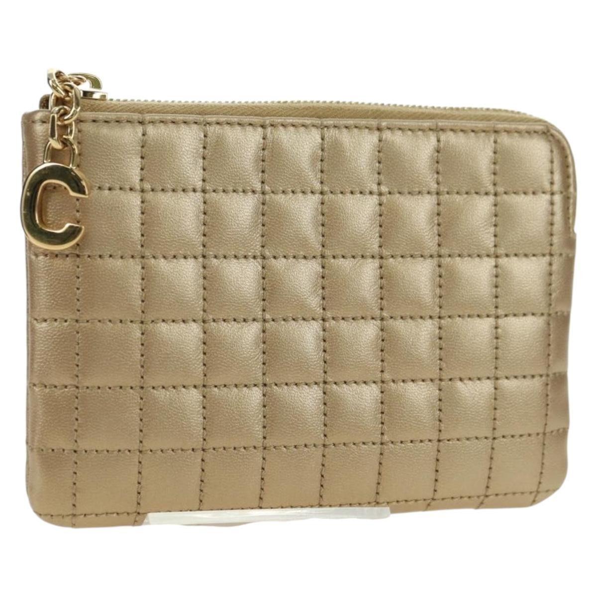 CELINE C Charm Coin Purse Leather Gold Auth am11616V