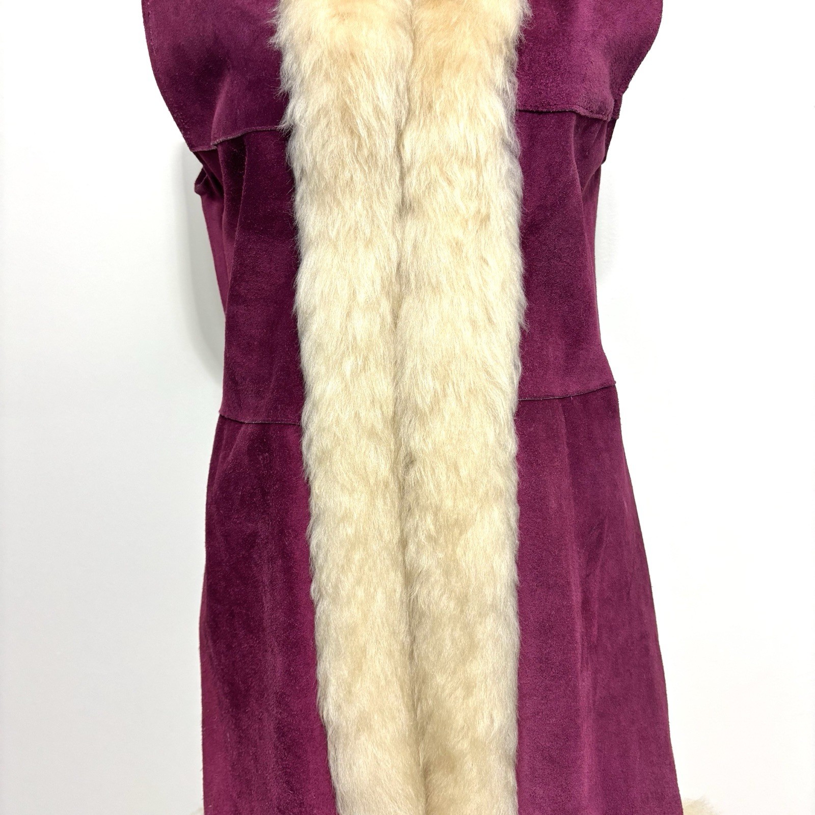 Vtg 60s 70s Penny Lane Burgundy Suede & Lamb Shearling Vest Hippie Afghan Coat S