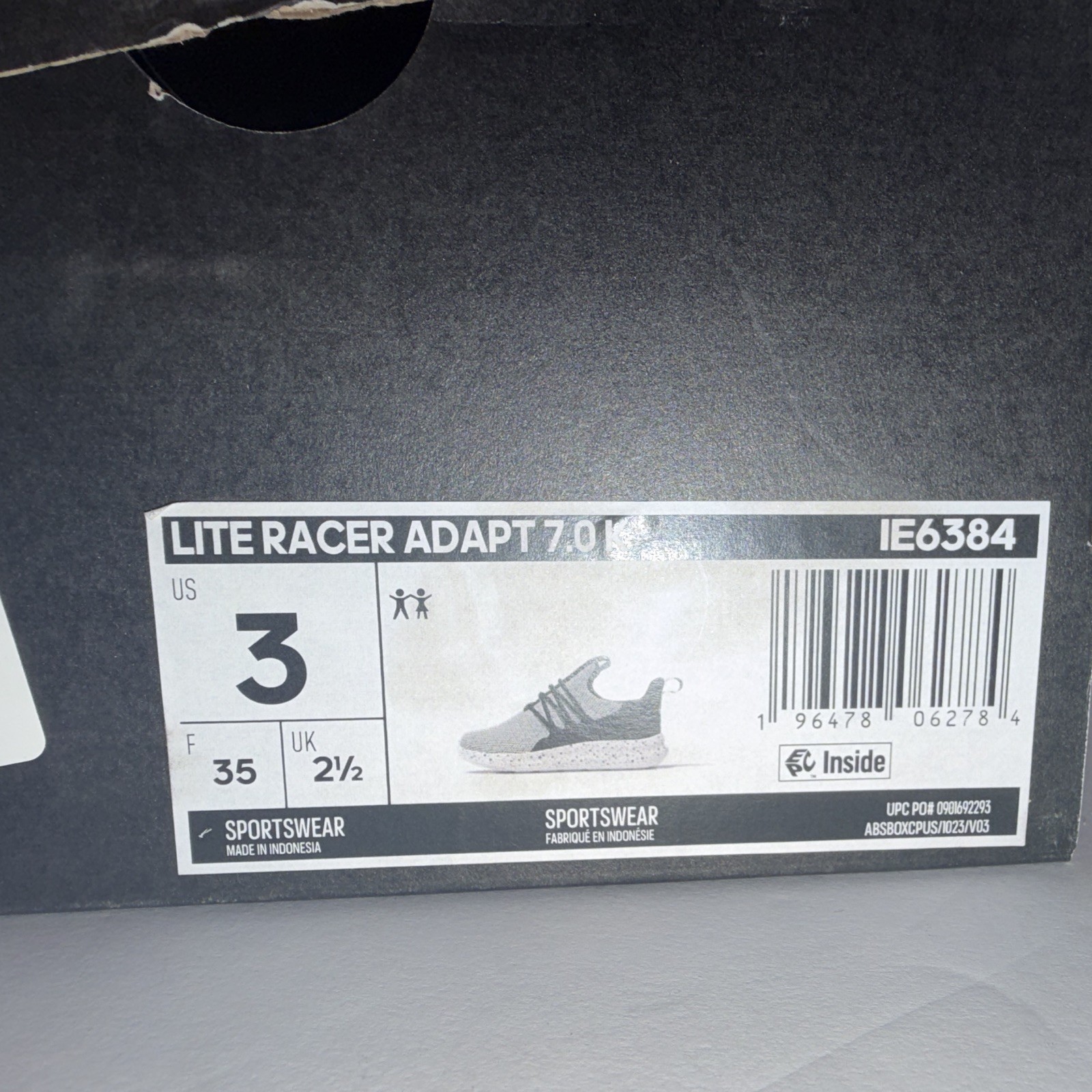 adidas Lite Racer Adapt 7.0 Low Top Slip-On Black/White Kids 3 IE6384