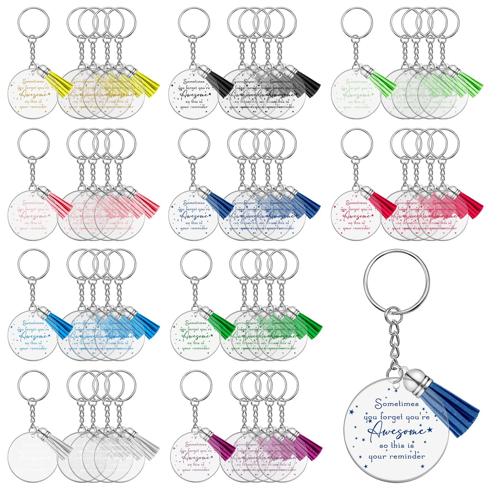 Unittype 50 Pcs Inspirational Keychains Bulk with Tassels You’re Awesome Sign…