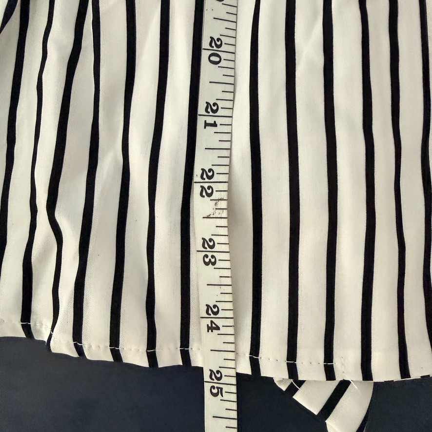 SHEIN LRG White Black Striped Blouse Asymmetrical Button Snap Collar Career Top