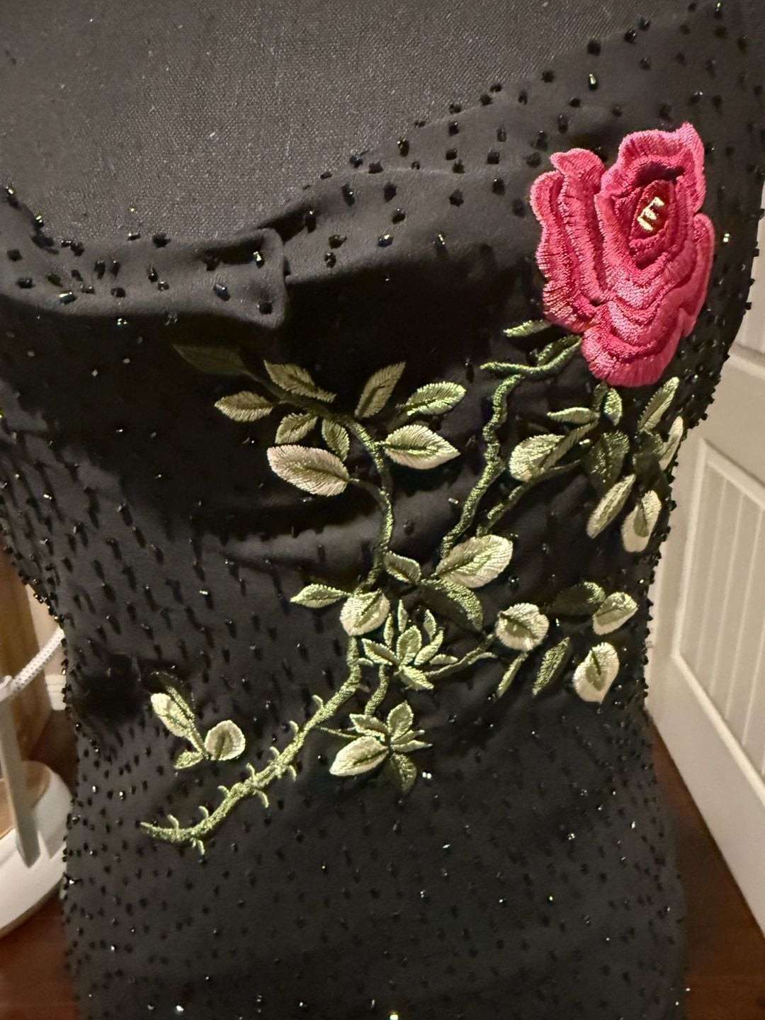 Y2k Morgan & Co by.Linda Bernall Sz.7/8 Black Beaded Floral Embroidered Dress