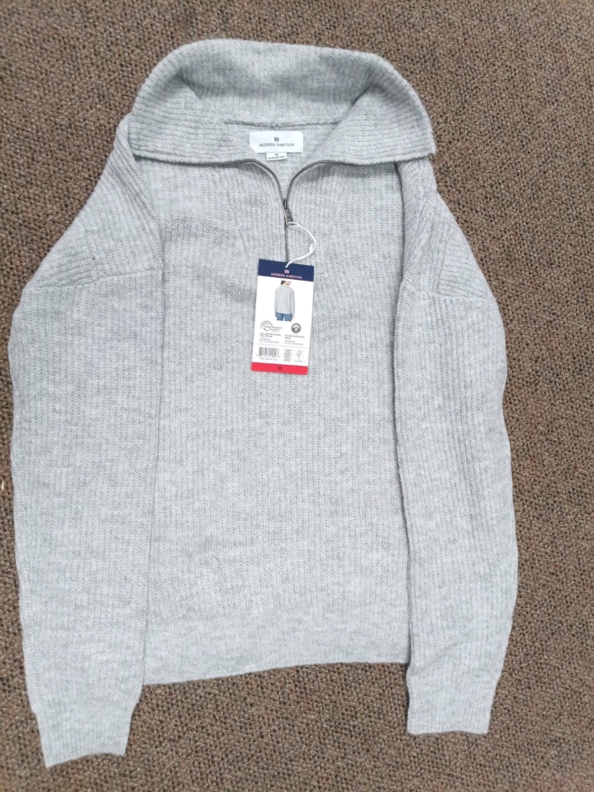 New Modern Ambition Women’s Quarter Zip Knit Sweater Size M Gray