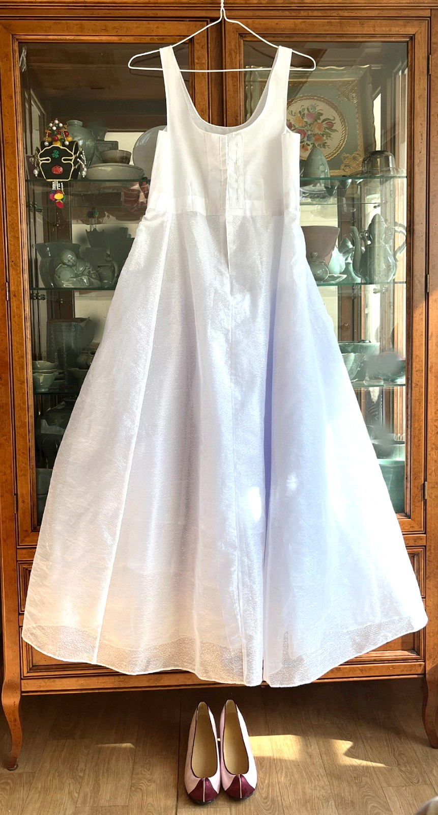 Korean Traditional Dress Hanbok Set-Ivory Jacket & Orange Skirt Bag & Petticoat
