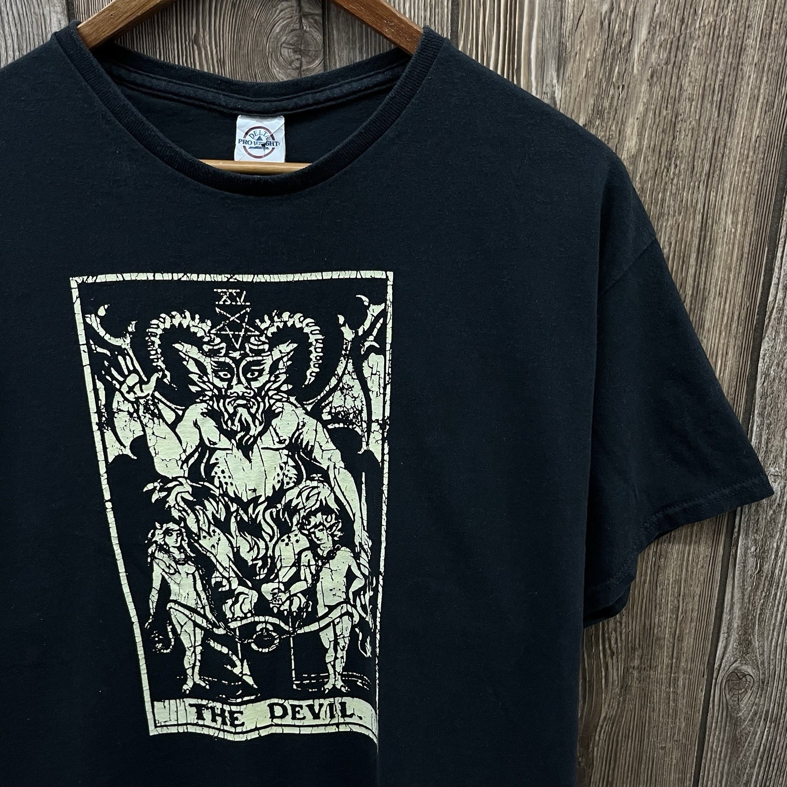 Vintage The Devil Tarot Card Divination Occult Graphic Tee Shirt Black Mens XL