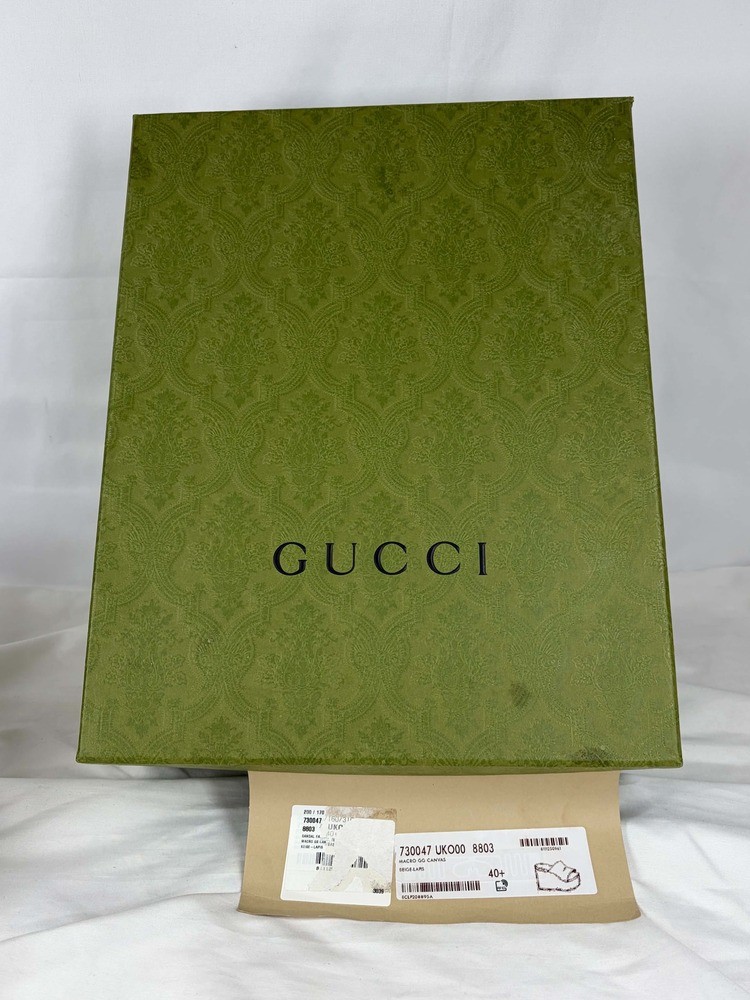 Gucci Jumbo Angelina GG Canvas 4” Platform Sandals US Size 10.5 SPB JA-369500