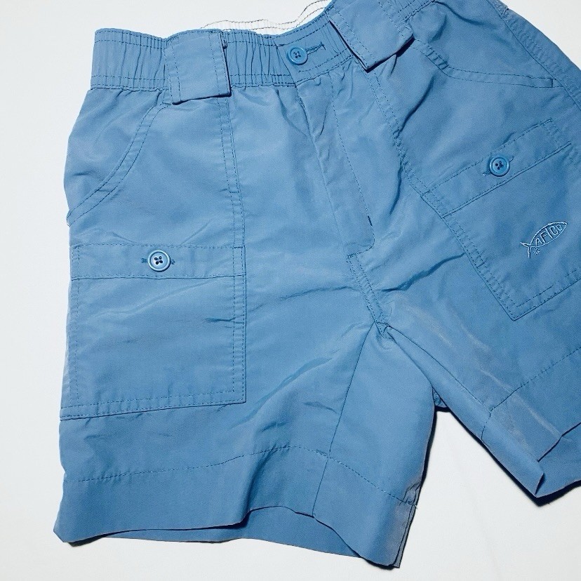 AFTCO Nylon Fishing Cargo Shorts Youth (10/12) 26” Blue Performance Pocket 5.5”