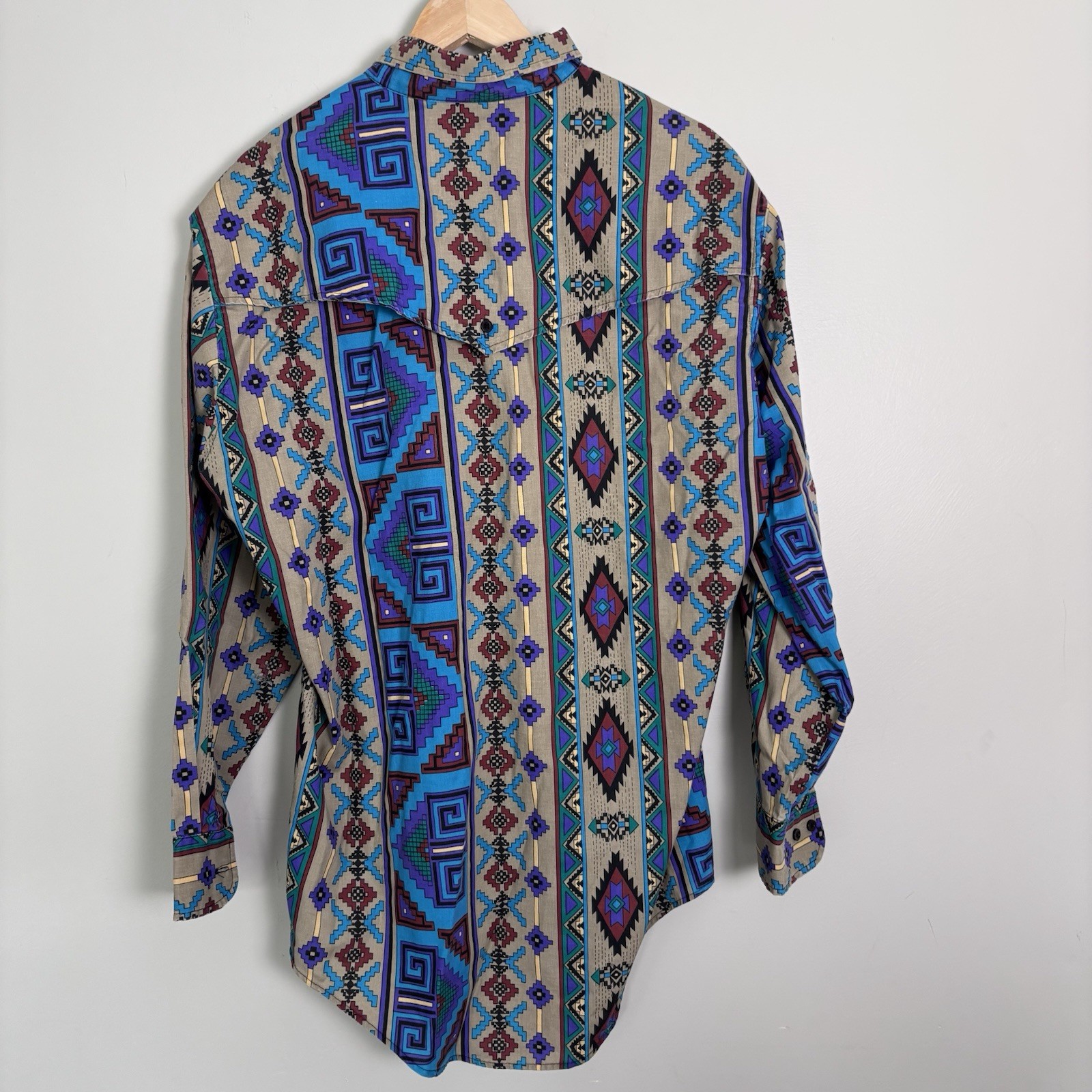 VTG Plainsman Western Button Down Shirt-Aztec Southwest Rodeo Cowboy-Men’s XL