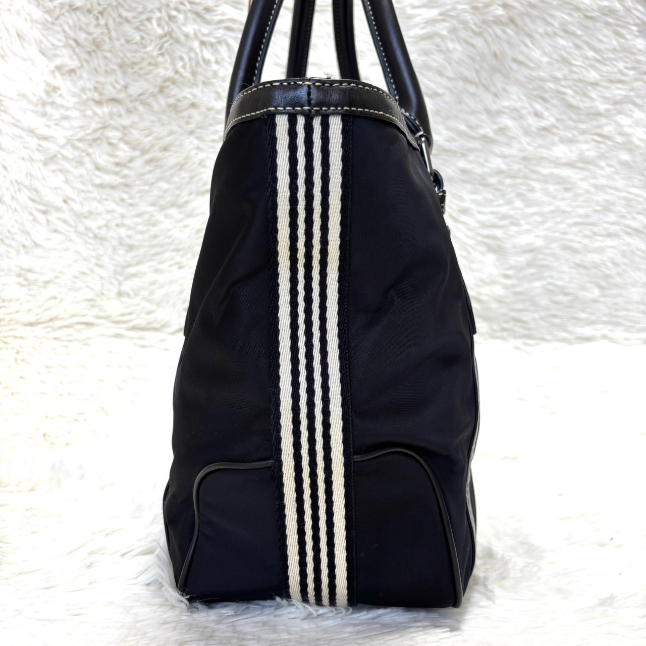 Burberry Blue Label Nylon Leather Tote Bag Horse Logo Black