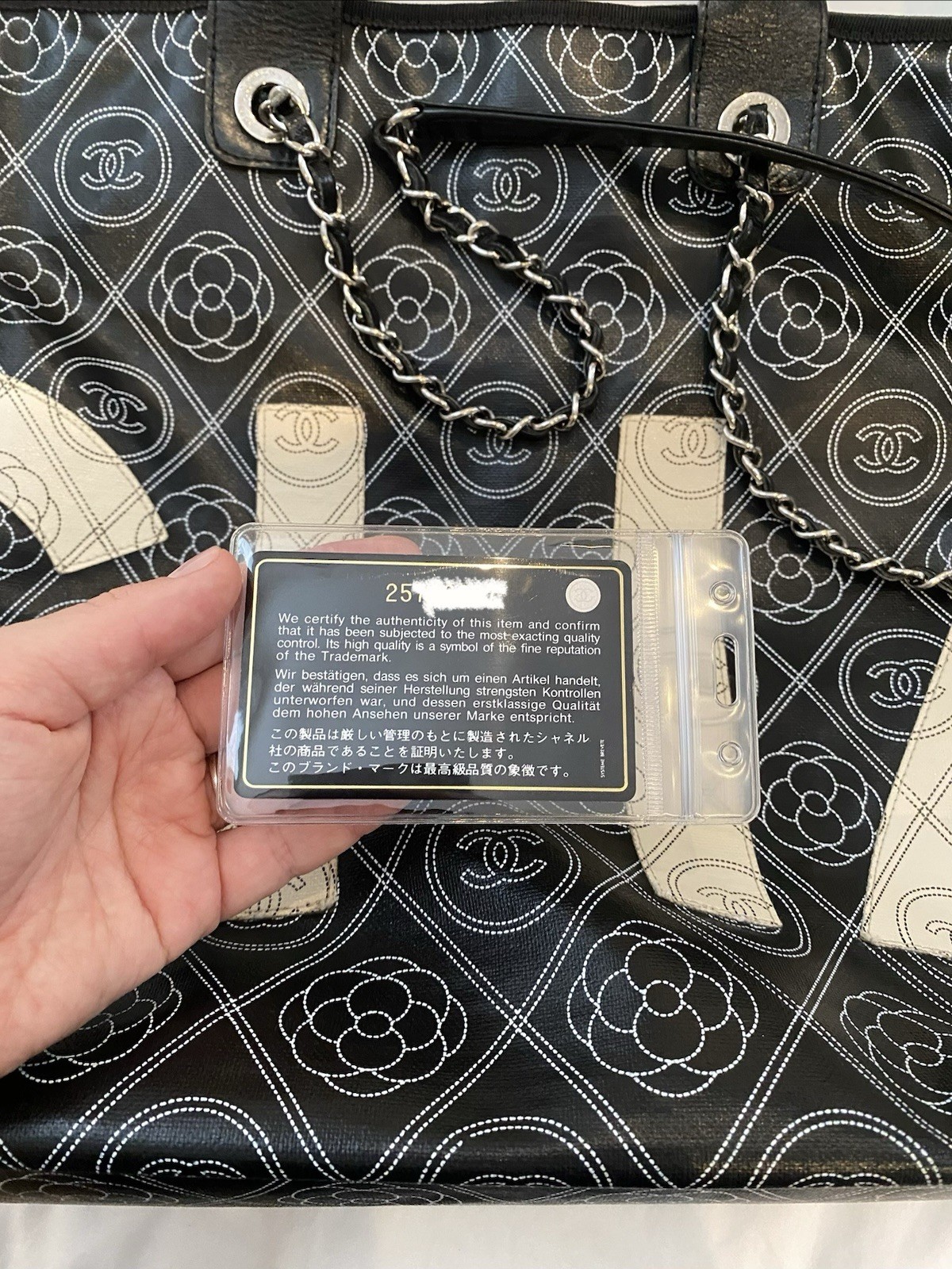 CHANEL Large Deauville Camellia Shopping Coated Canvas Tote Bag Black Beige✨