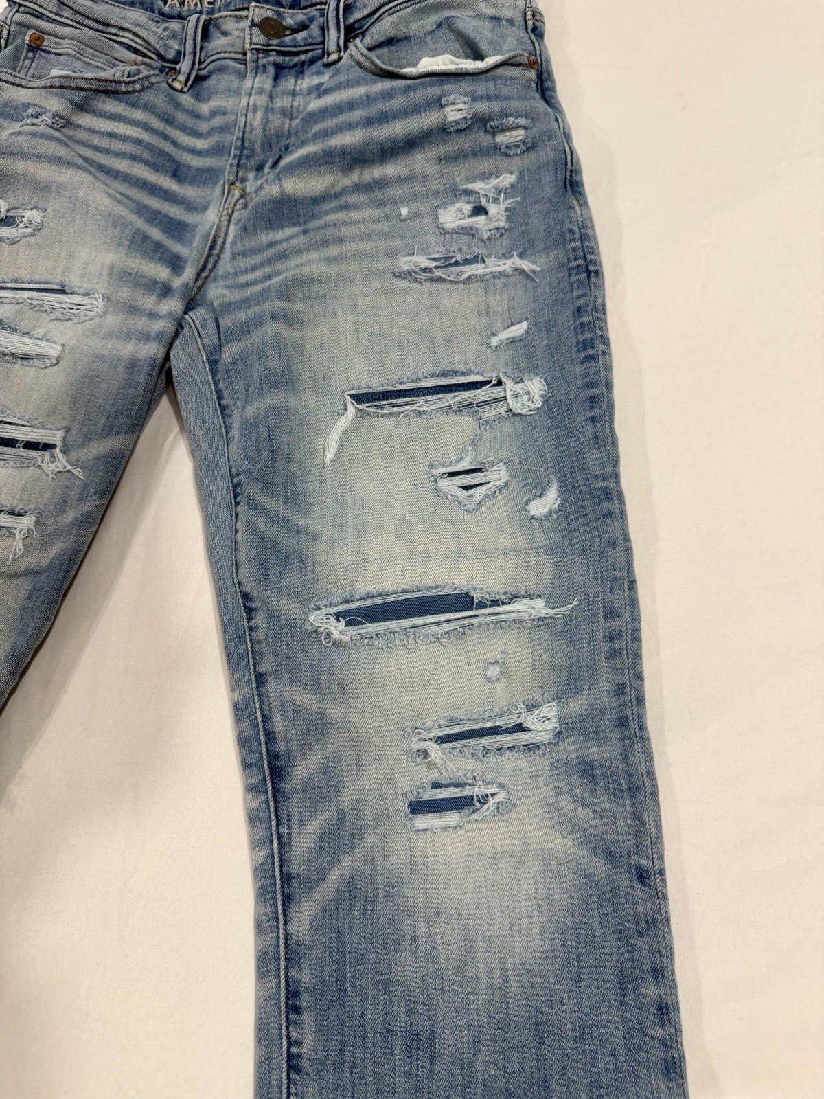 American Eagle Airflex+ Mens Jeans 29×30 Athletic Fit Blue Denim Distressed