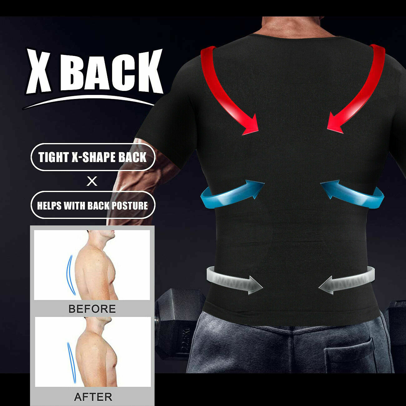 Men Slimming Body Shaper Gynecomastia T-shirt Posture Corrector Vest Compression