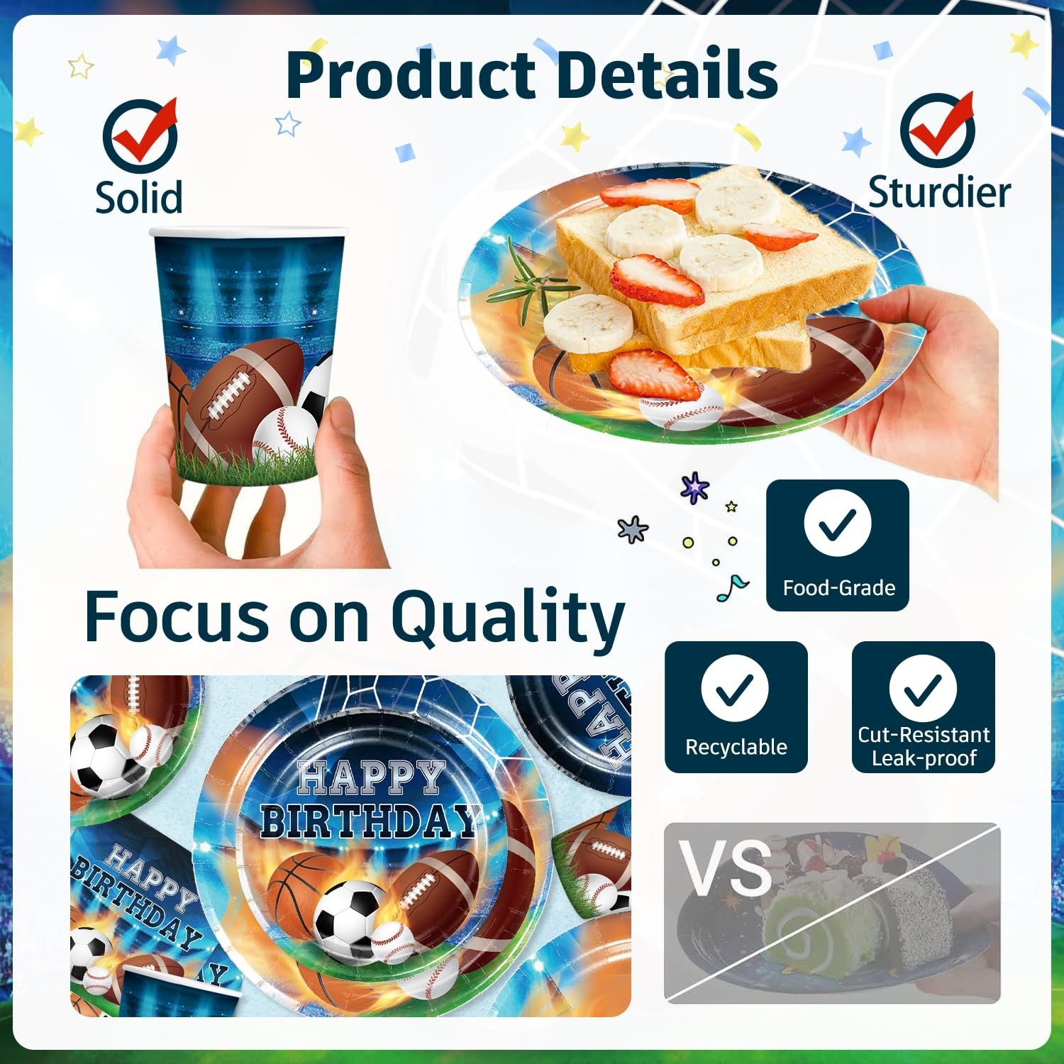 222Pcs Sports Birthday Party Decorations Tableware Set, 25 Serves | Disposabl…