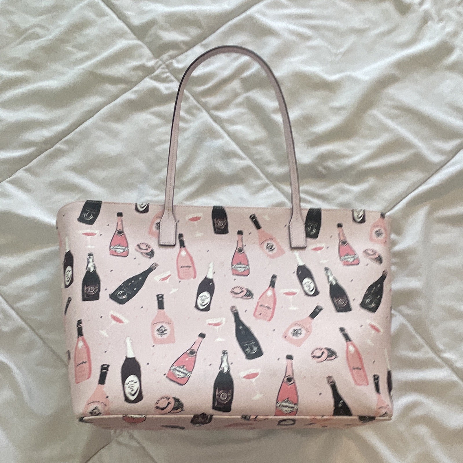 kate spade new york Large Pink Bottle Print Zip Tote w/ Pouch, Inner Pockets