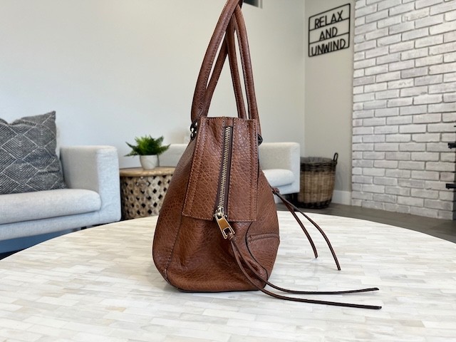 Brown Pebbled Faux Leather Tote Satchel Shoulder Bag Tassel Zip Pocket Purse