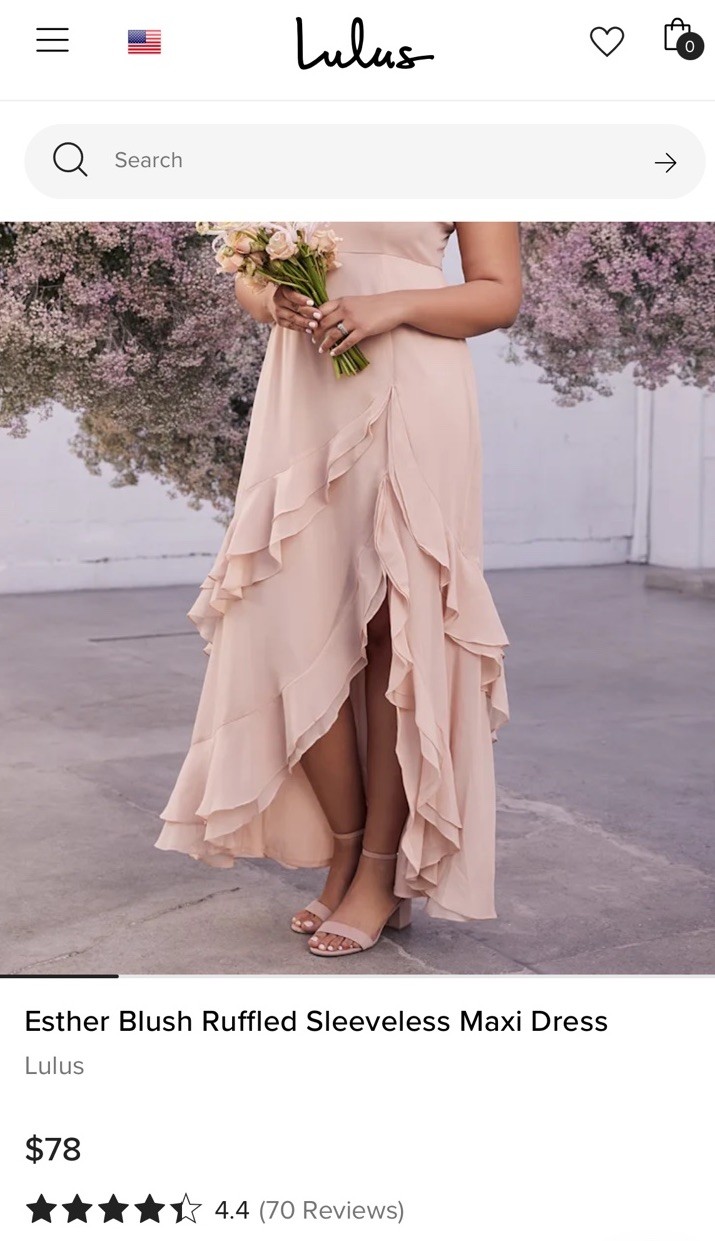 Lulus Women’s Beige V-Neck Chiffon Ruffle Maxi Dress Polyester Size M E-7
