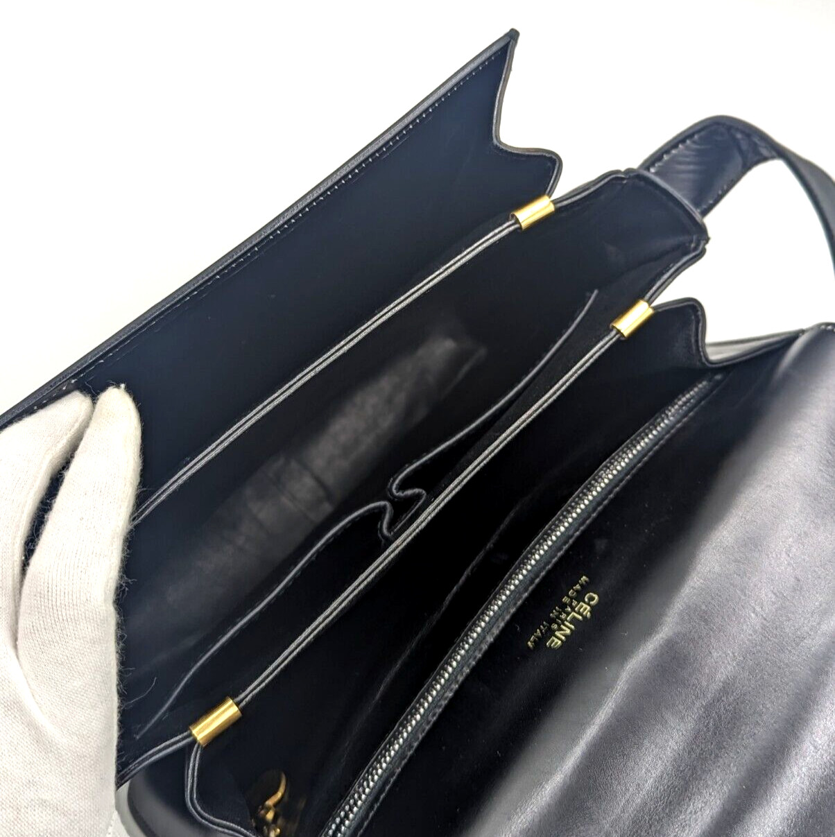“RARE” CELINE Shoulder Bag Triomphe Horse bit Leather Black Gold Hardware #255