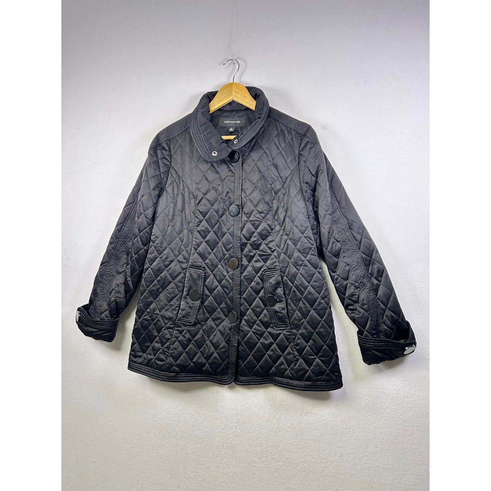 Classic Jones New York Quilted Snap Button Jacket Black Size Large