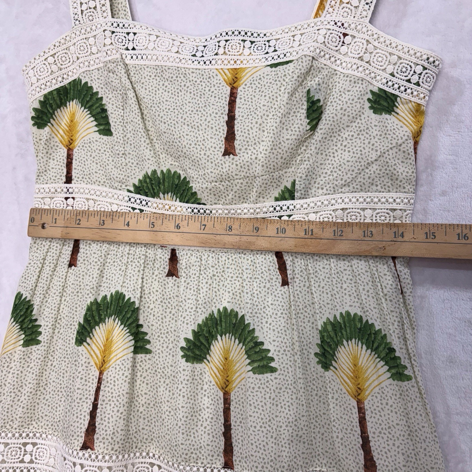 Calypso St Barth Palm Tree Crochet Tier Smocked Dress M Maxi Ruffle Tropical NEW