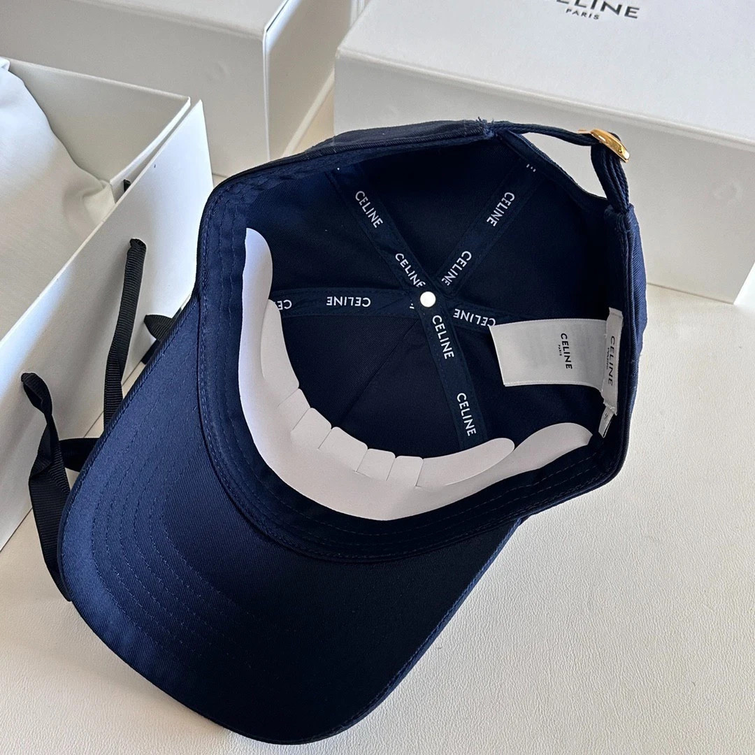 Celine Navy Baseball Cap White Triomphe Logo Women Preppy