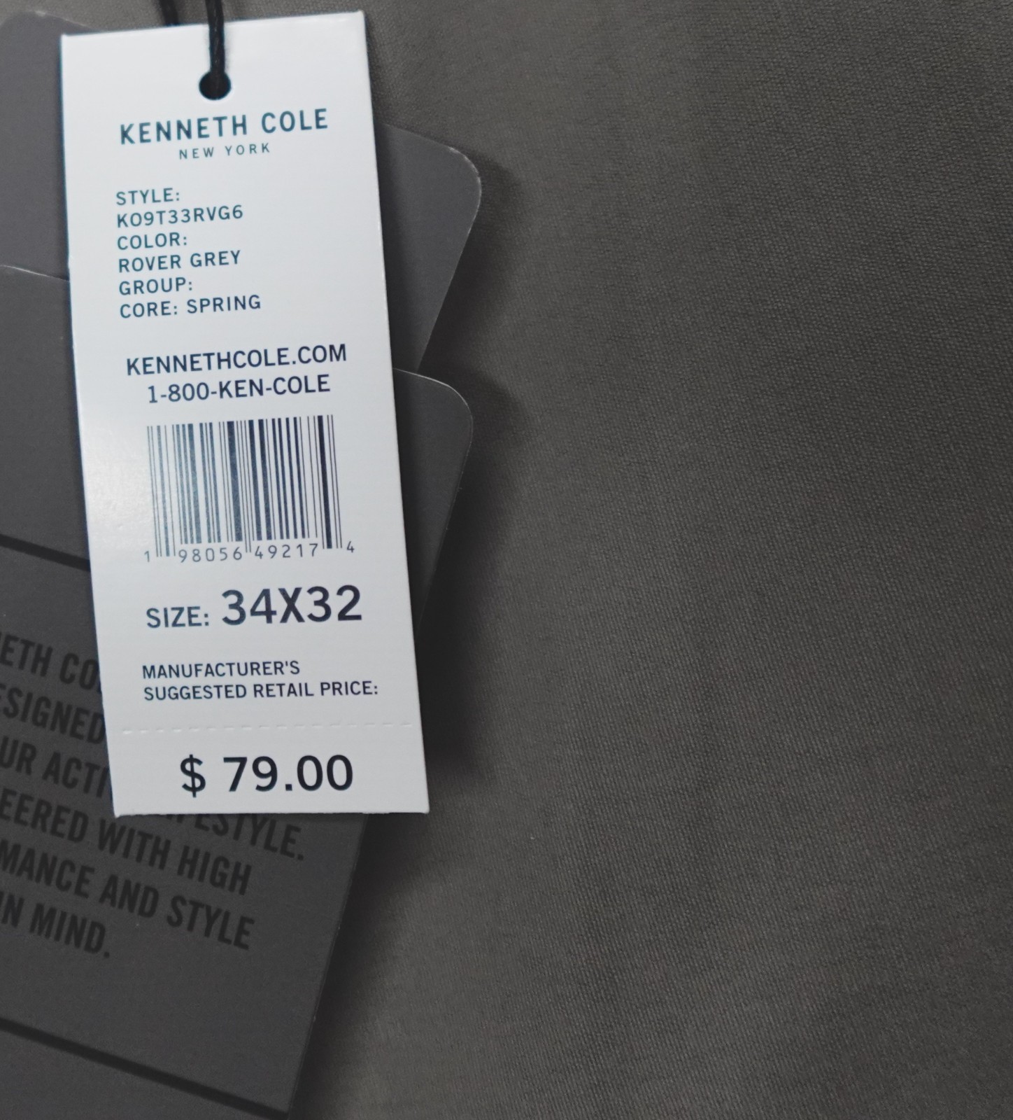 Kenneth Cole Men’s Tech Pants Lightweight Stretch DWR Tapered Fit Rover Grey