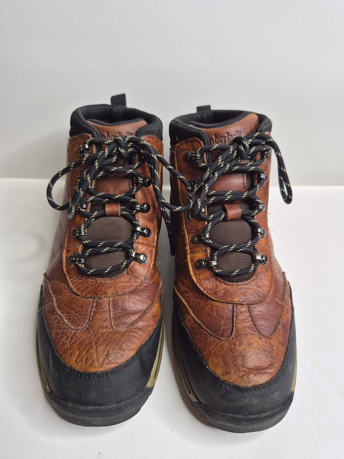 Timberland Brown Leather Boots Mid Top Lace Up Rugged Boys Size 5