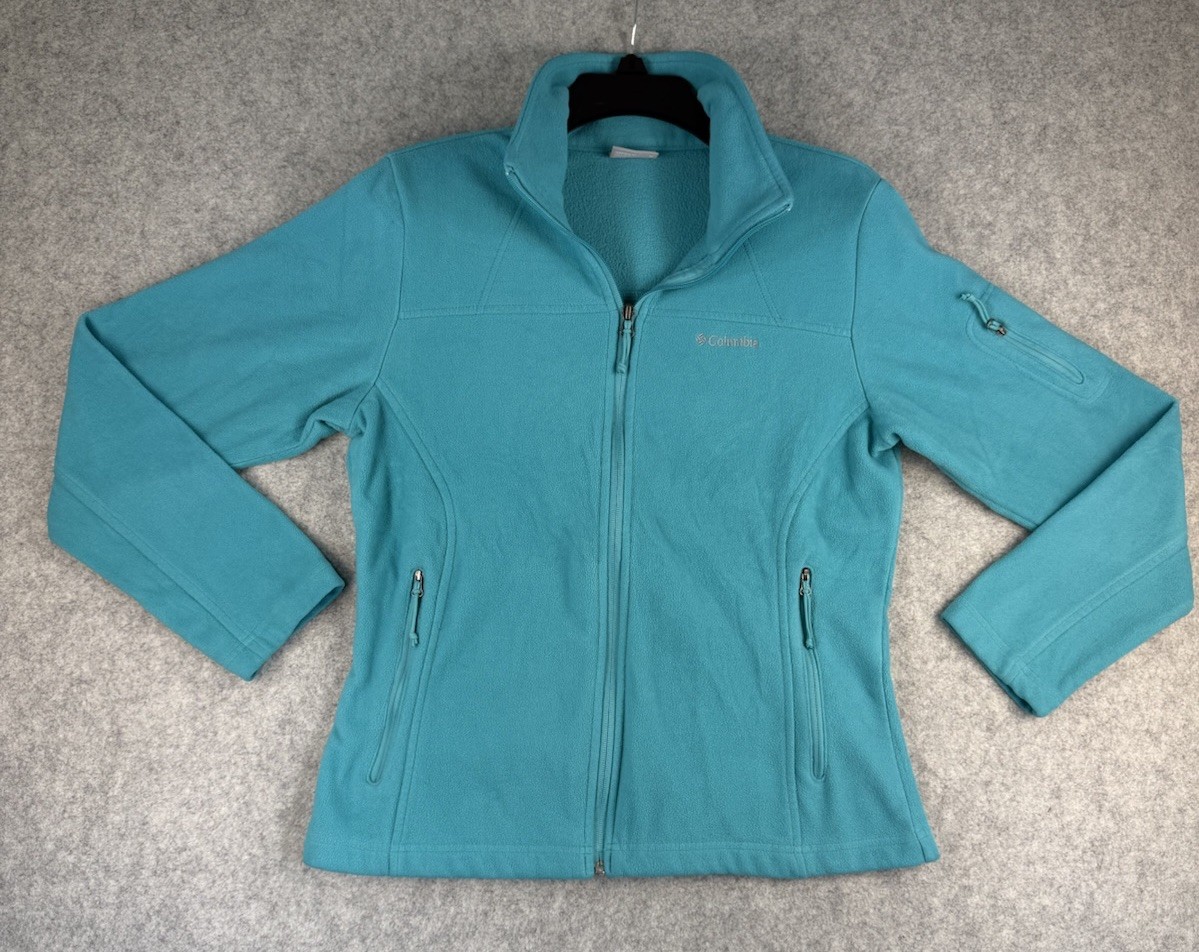 Columbia Womens Medium Fast Trek II Fleece Jacket Full Zip Teal Blue Coat