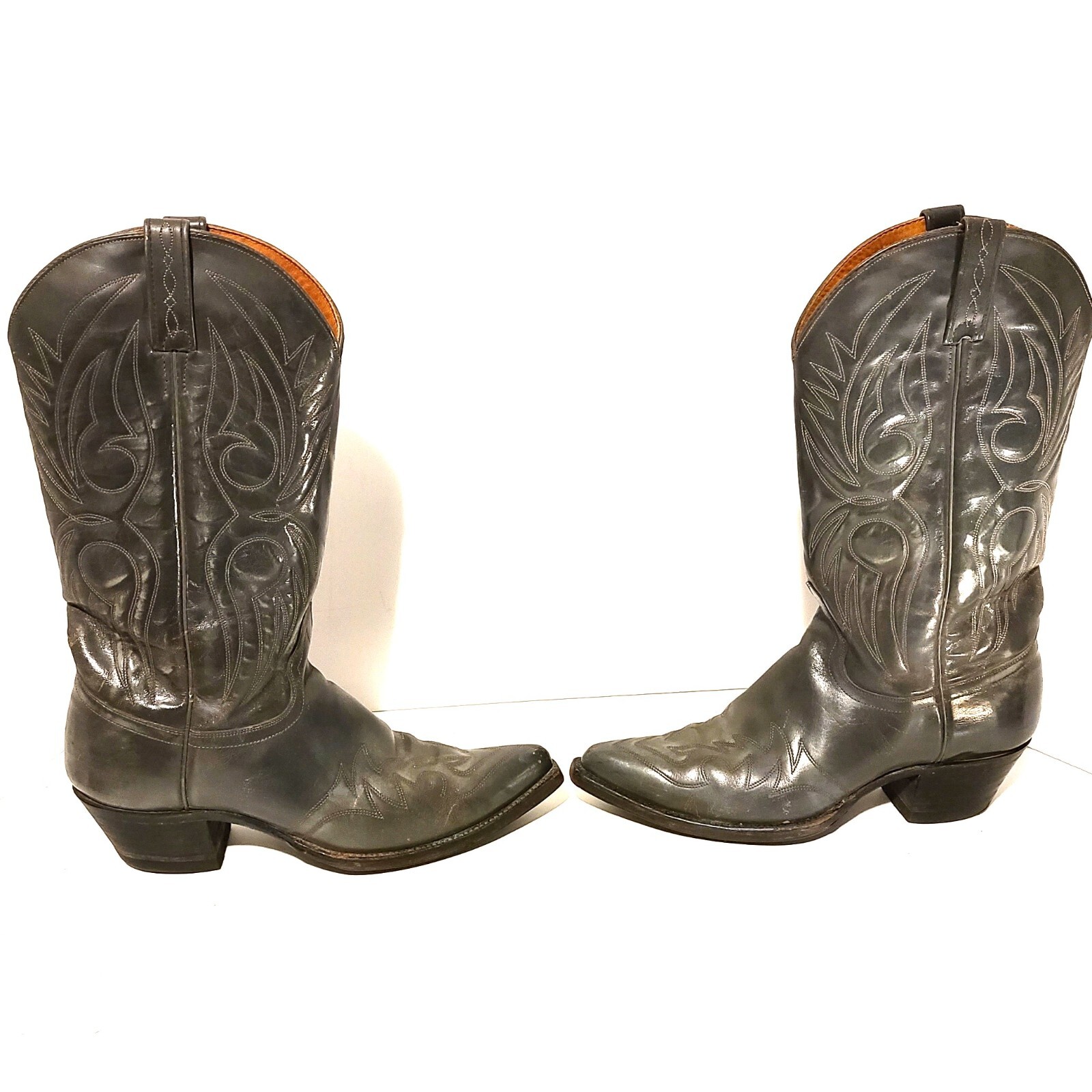 J. CHISHOLM WESTERN LEATHER COWBOY BOOTS MEN’S SIZE 9 D GRAY MADE IN USA