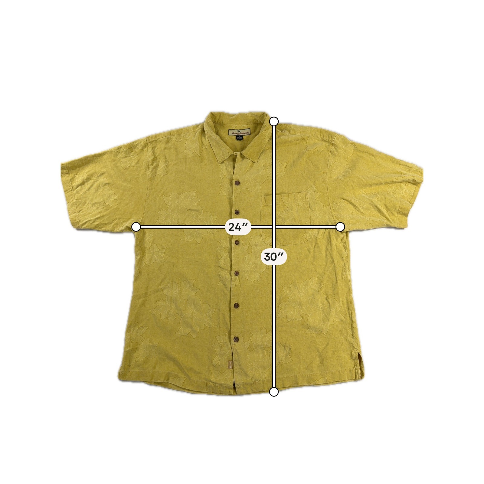 Tommy Bahama Button Down Shirt Tonal Floral Silk Jacquard Yellow Mens XL
