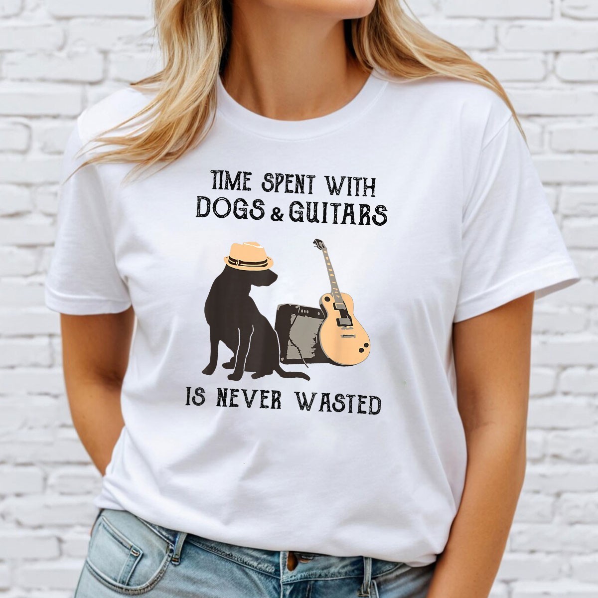 Time Spent with Dogs and Guitars is Never Wasted Music Lover Dog Tee Gift Item