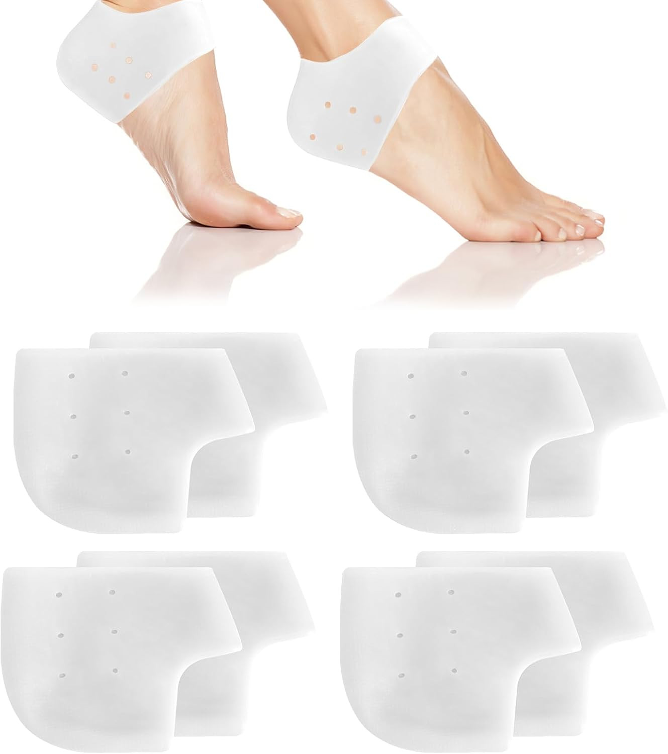 4 Pairs Silicone Gel Heel Protectors, White Soft Breathable Heel Protectors