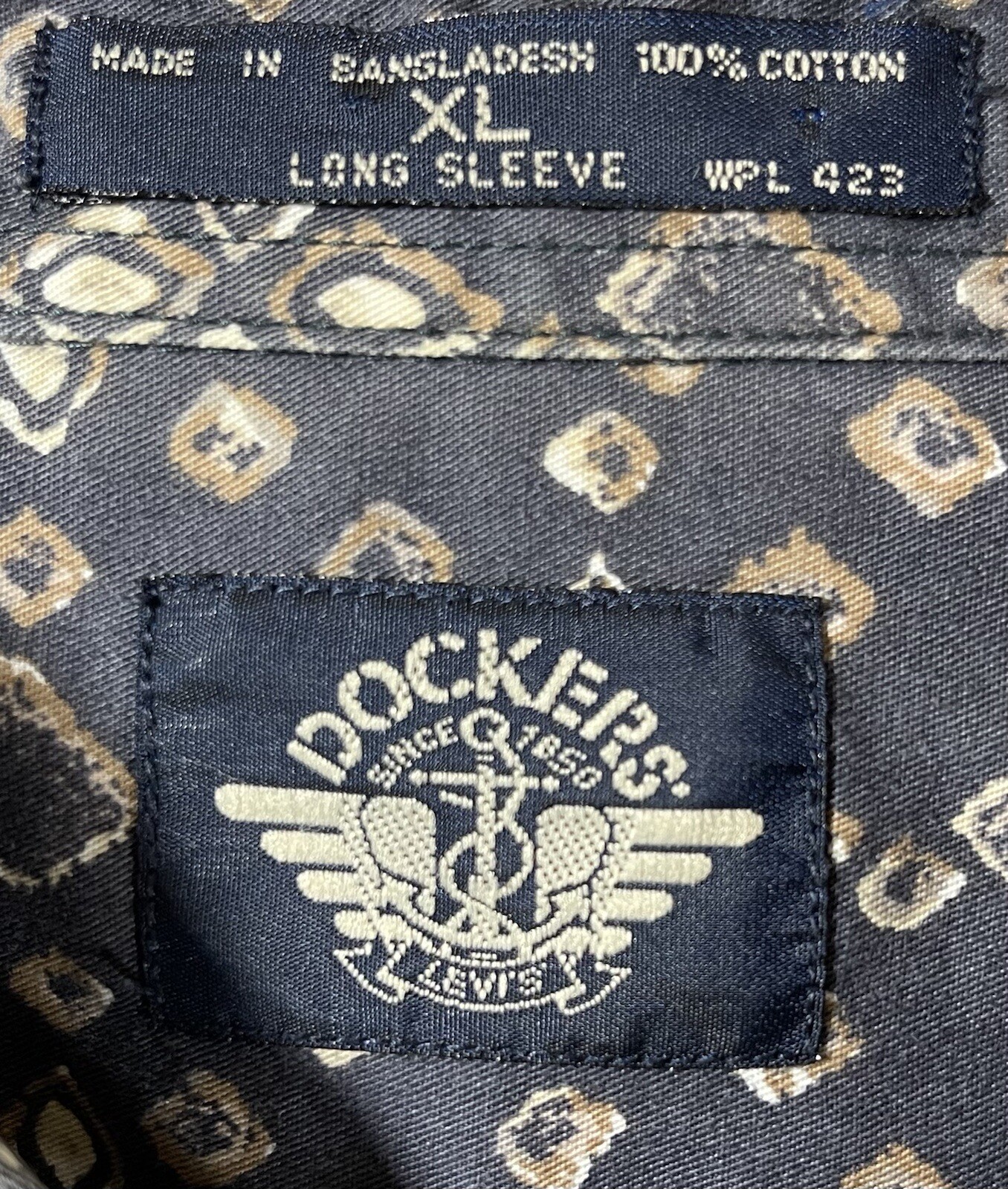 DOCKERS Button Down Blue Print Shirt Long Sleeve Barrel Cuff Men’s Size XL