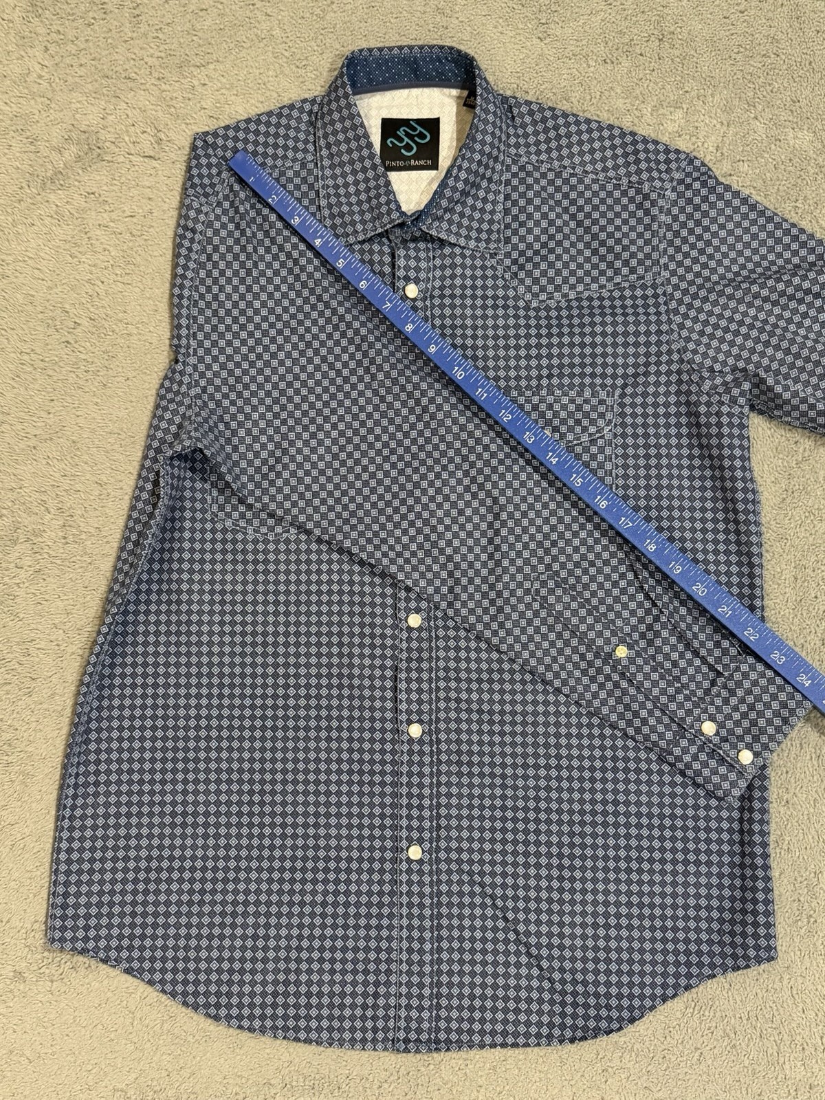 Pinto Ranch YY Western M Pearl Snap Cowboy Micro Geometric Diamond Performance