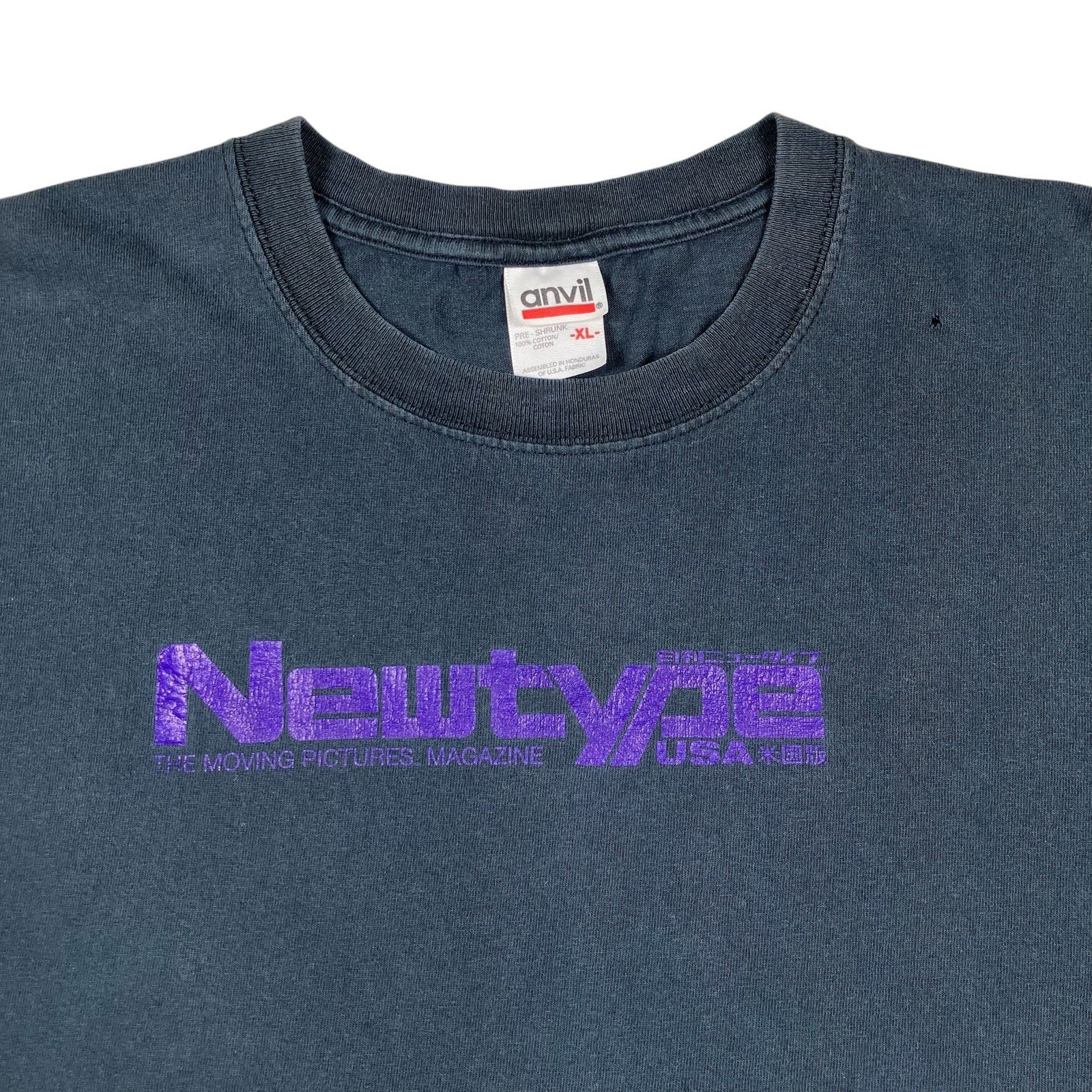 Newtype USA Anime T-Shirt Vintage Y2K Anvil Thrashed & Faded Black Size XL