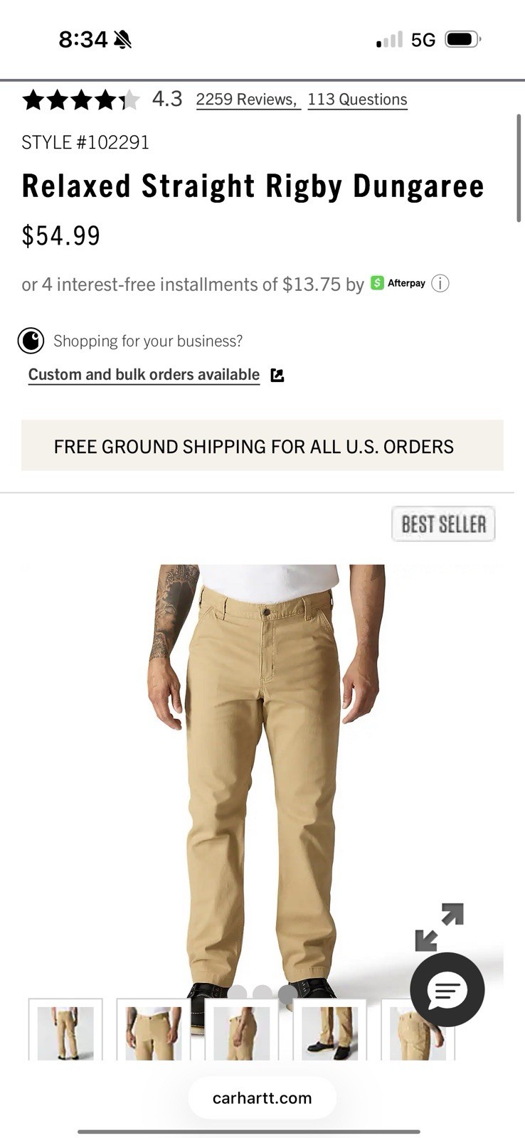 Carhartt Men’s Relaxed Straight Rugby Dungaree 34×34