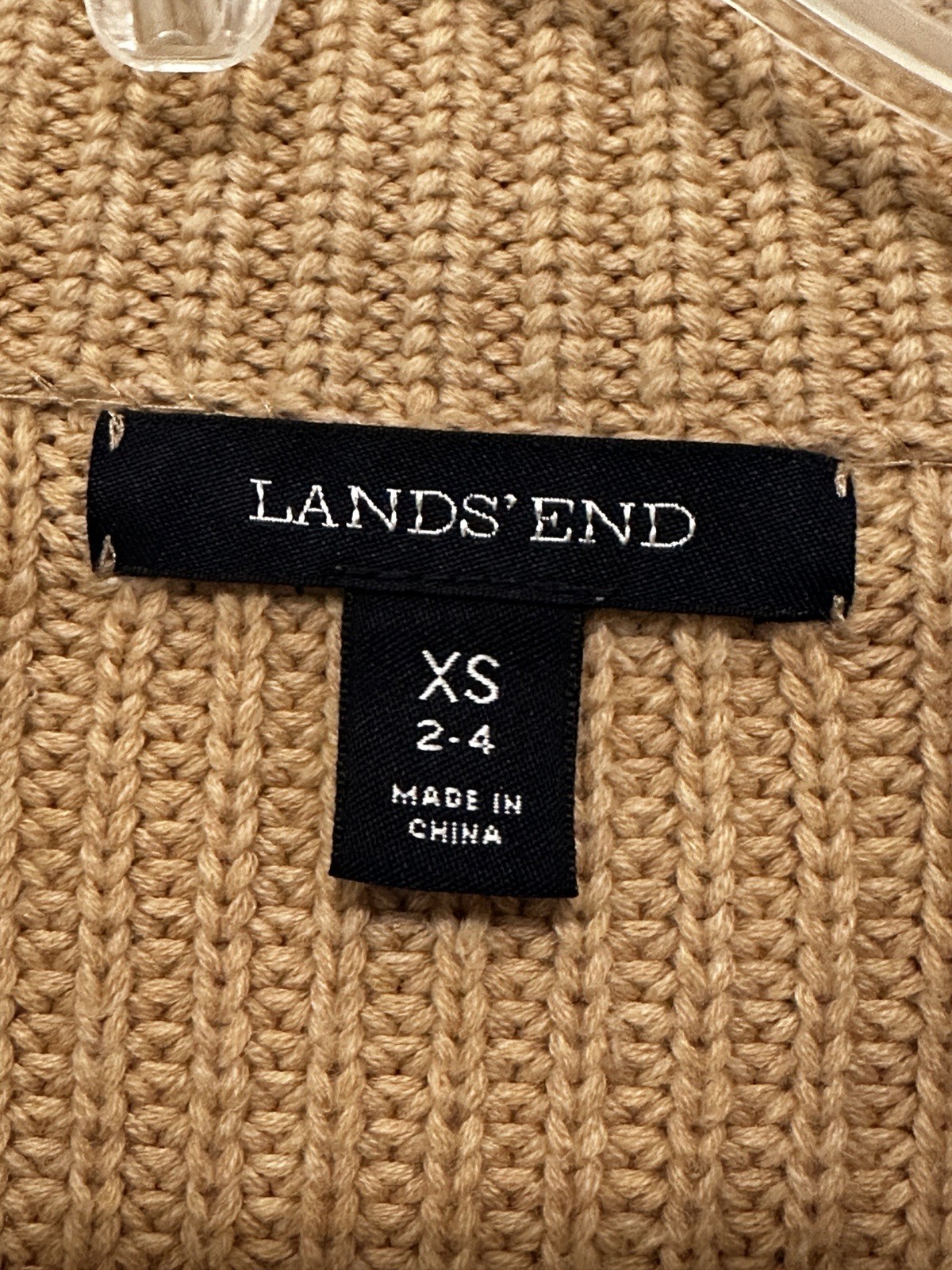 Lands End Knit 100% Cotton Baumwolle European Sweater Crew XS 2-4 Tan Caramel