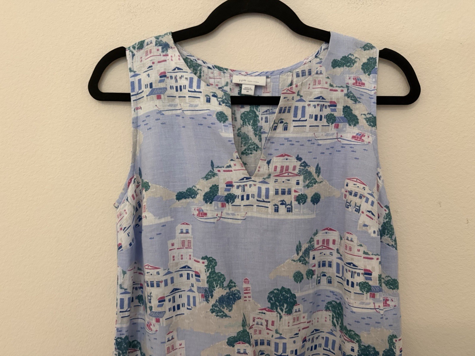 J. Jill Love Linen Blue Mediterranean Print Dress XS Vacation Resortwear