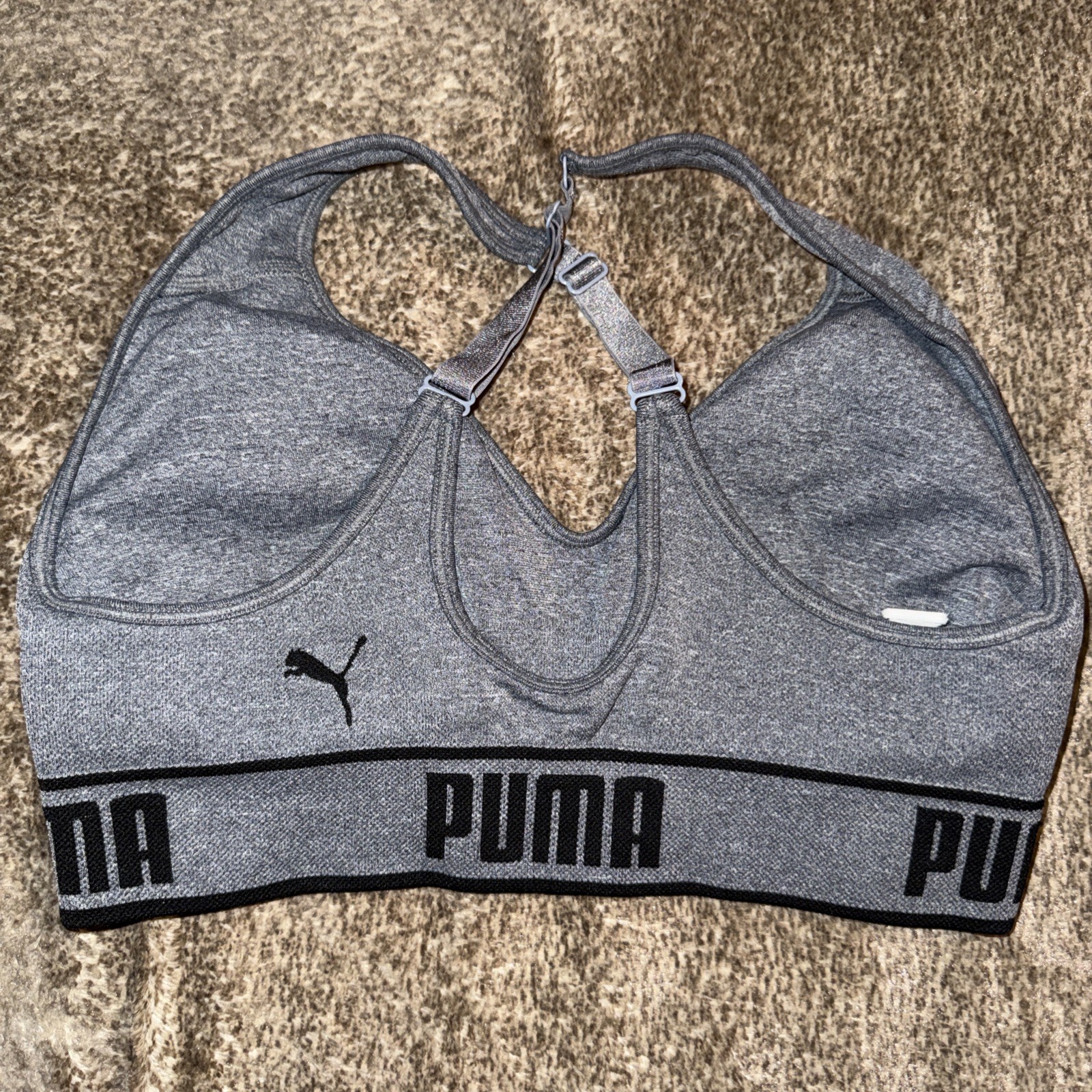Pre-Owned Puma Gray Black White Convertible Sports Bra Medium M