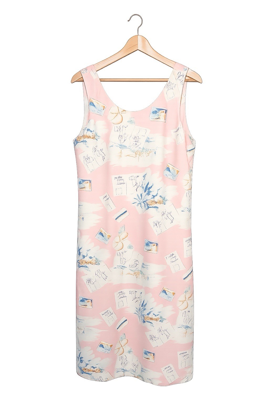 NWT Pineapple Moon 100% Silk Pink Tropical Postcard Print Shift Dress |