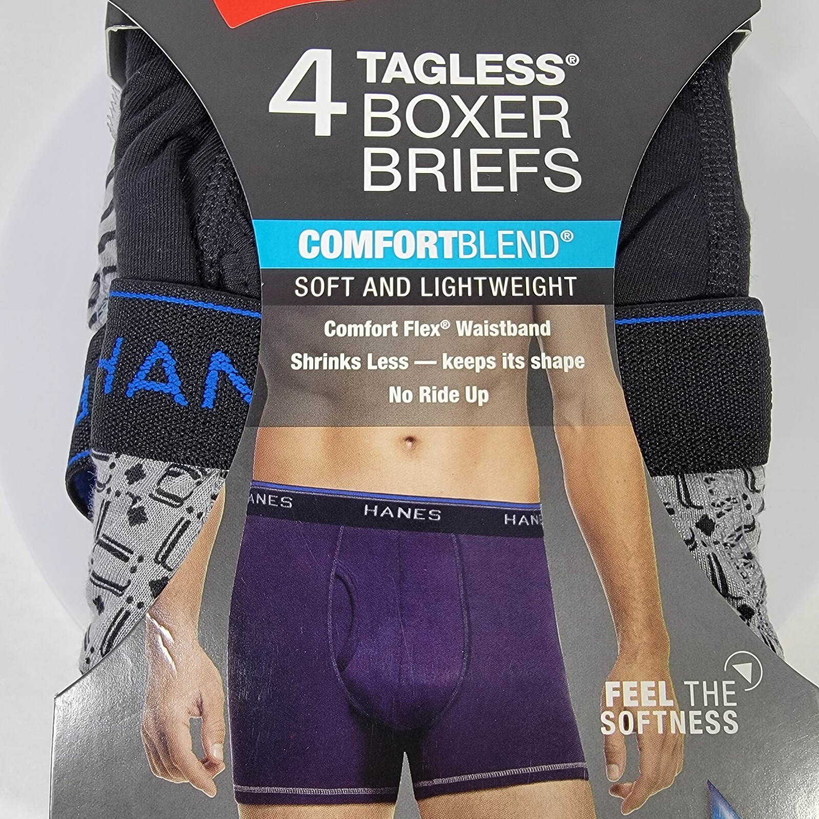 Hanes Tagless Boxer Briefs Men’s S (28-30″) ComfortBlend 4-Pack Assorted Designs