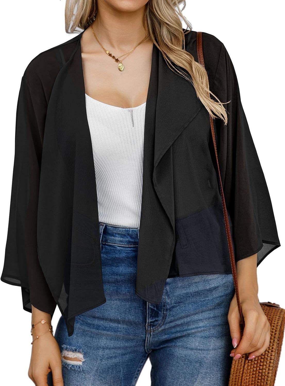 Womens Summer Short Shrugs Kimono Cardigan Casual Chiffon Bolero Jacket Tops