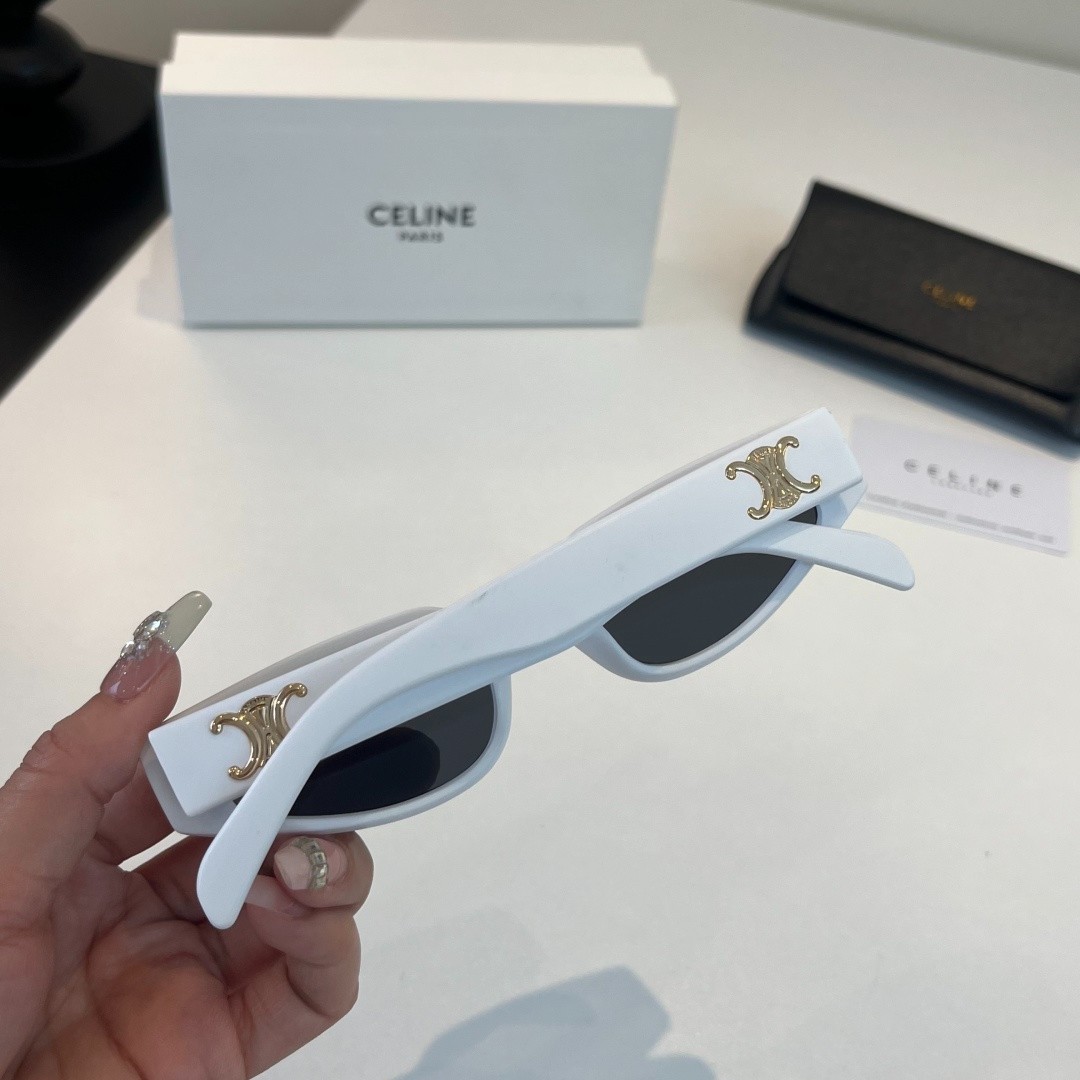 Celine CL40282U Triomphe Sunglasses White Frame Dark Grey Lens Gold Logo Women