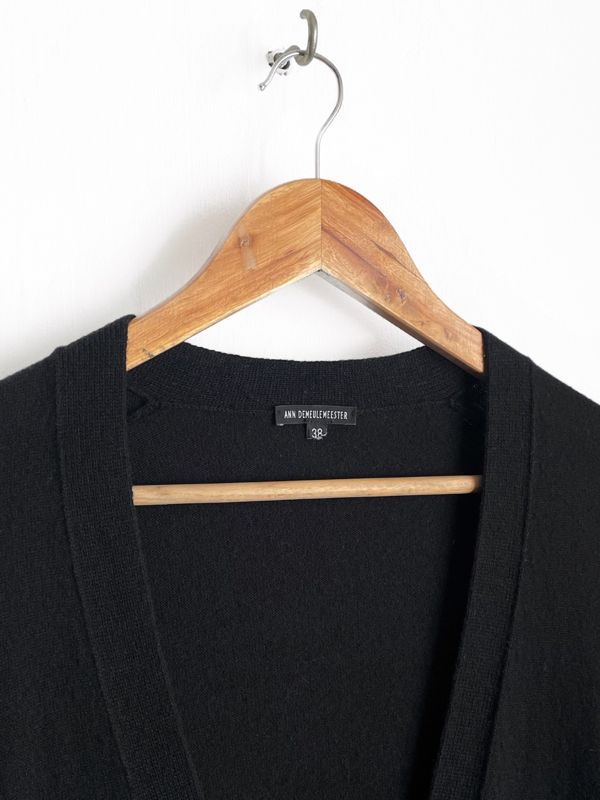 Ann Demeulemeester Black Wool Longline V-Neck Cardigan With Pockets, Size 38