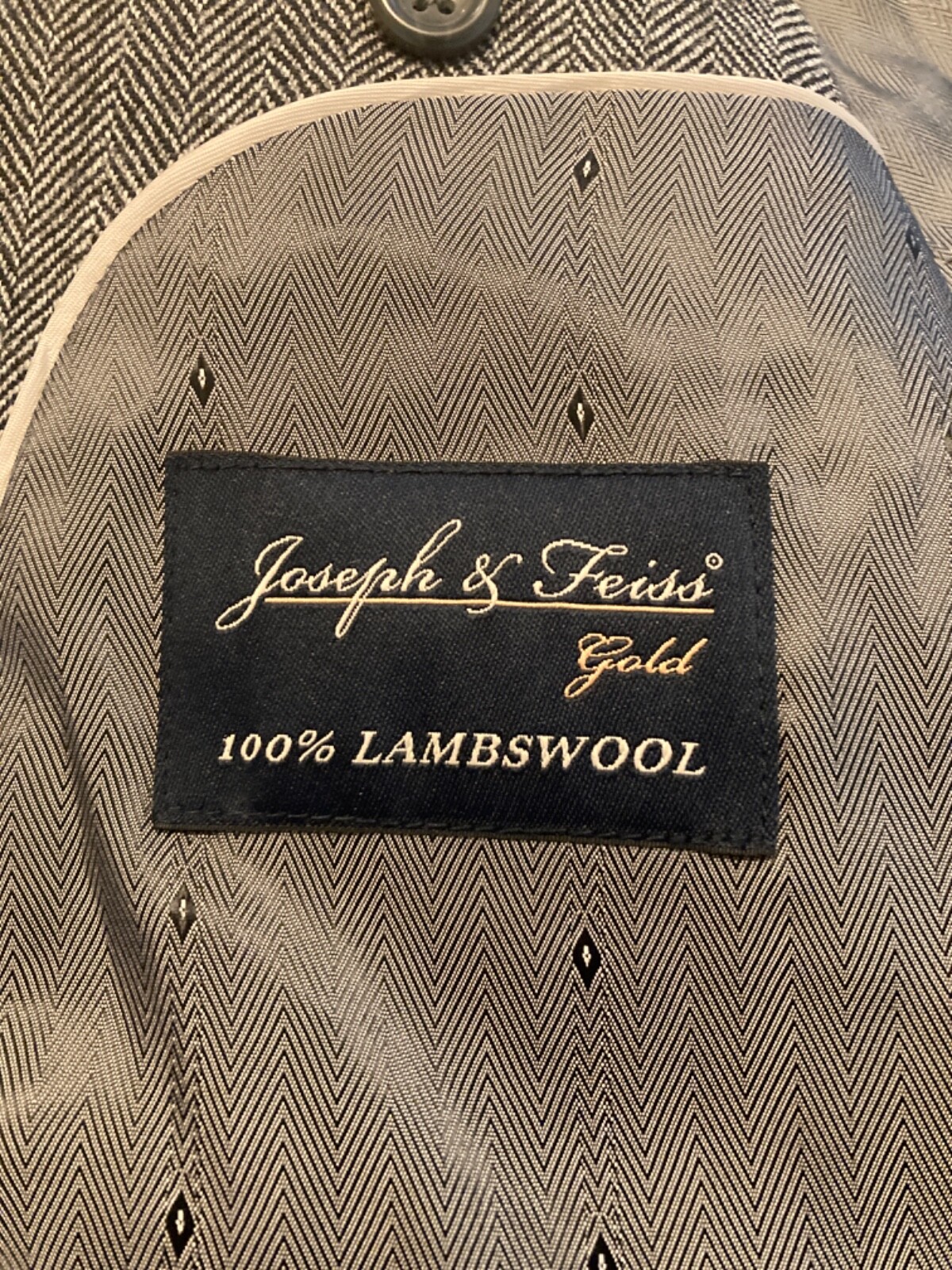 Joseph & Feiss 100% Lambswool Sport Coat Size 42R Gold Label Gray Herringbone
