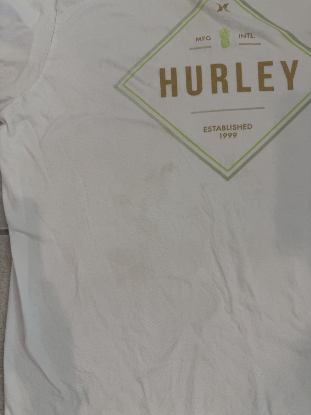 Hurley Men’s Size Large White Short Sleeve T-Shirt With Square Hurley Logo