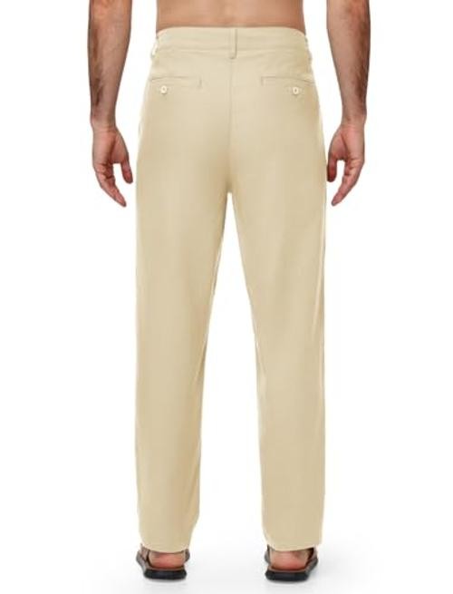Men’s Linen Pants Casual Travel 5 Pockets Lightweight 30W x 29L Light Khaki
