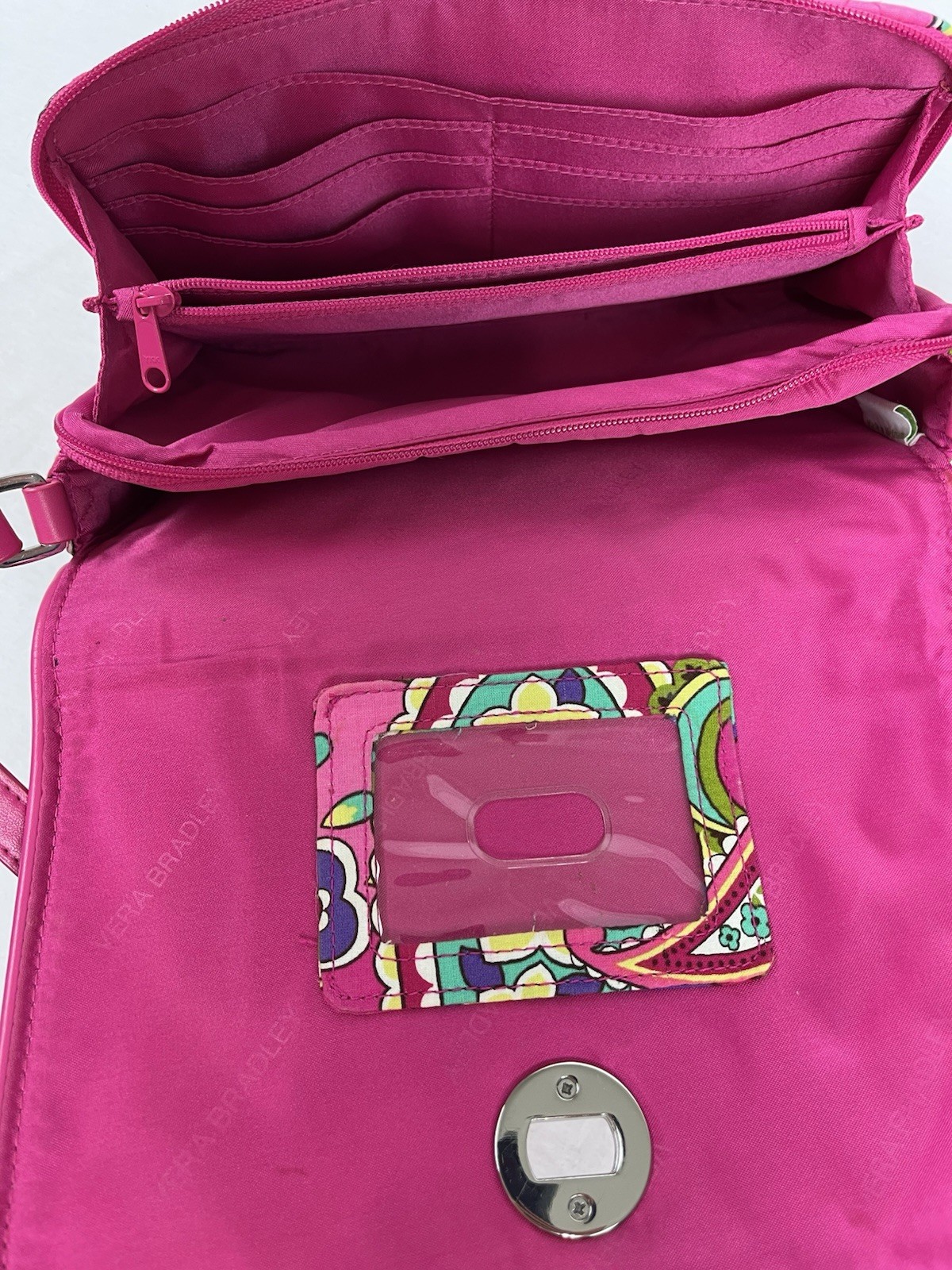 Vera Bradley Floral Pink Multicolor Crossbody Organizer Bag Zip/Turn Lock
